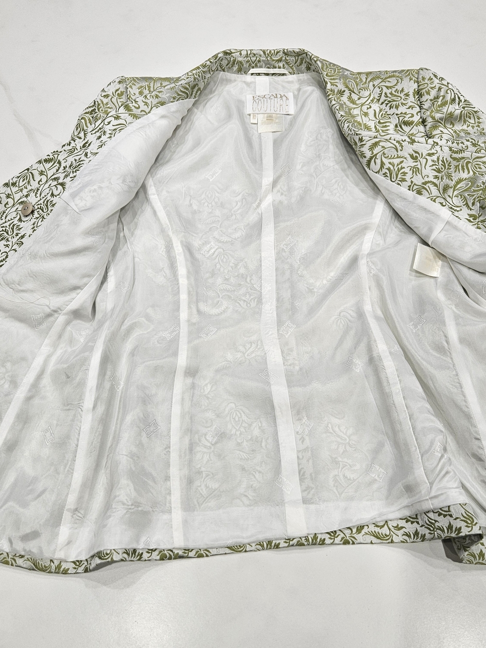 Vintage Escada Conture Olive Green and White Brocade Skirt Set Size 40 - Picture 6 of 9